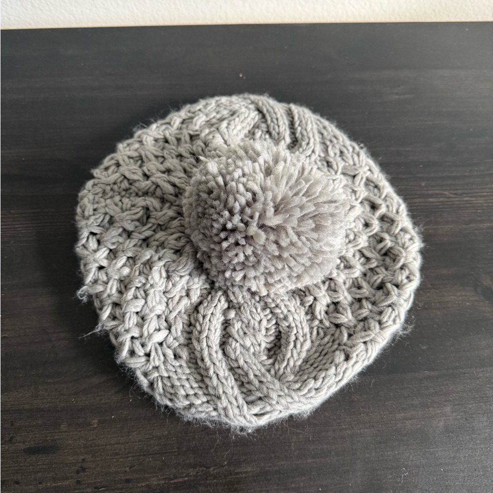 BCBGeneration Light Gray Knit Beanie with Pom-Pom
